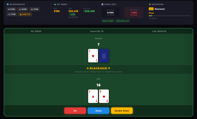 Mafia HQ screenshot: Blackjack - hit, stand and double down